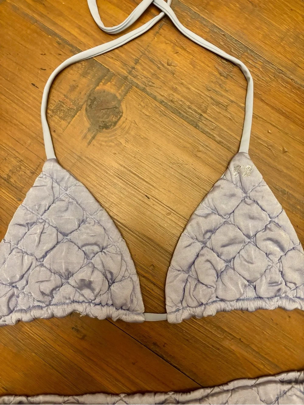 NWT Frankie’s bikinis quilted blue puff triangle top and skirt set